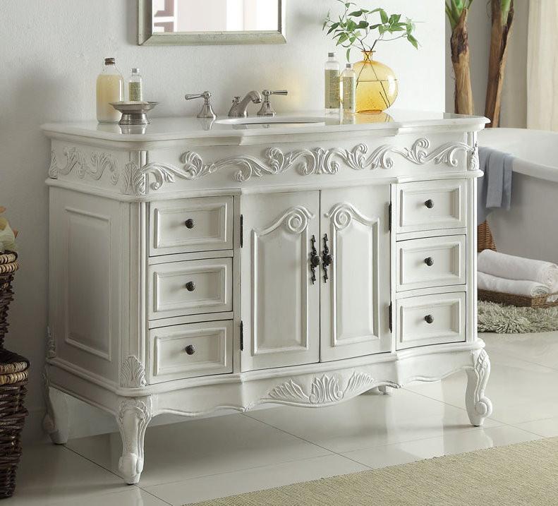 48" Antique White Traditional Style Single Sink Beckham Bathroom Vanity - SW-3882W-AW-48 - Chans Furniture