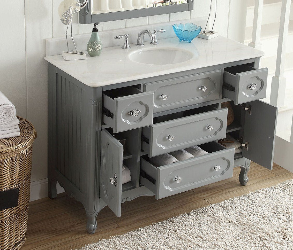 48 Inch Gray Charming Cottage Chic Knoxville Vanity With Marble Top