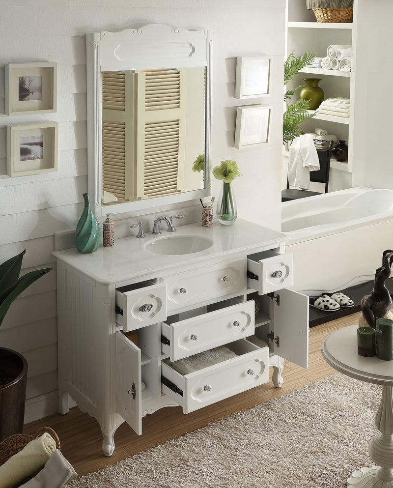 48” Benton Collection White Knoxville Victorian Style Bathroom Sink Vanity GD-1522W-48 - Chans Furniture