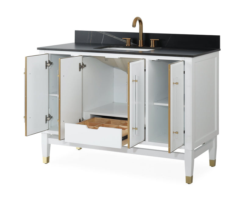 48" Tennant Brand Bertone White Modern Bathroom Sink Vanity Q164WT-48GT - Chans Furniture