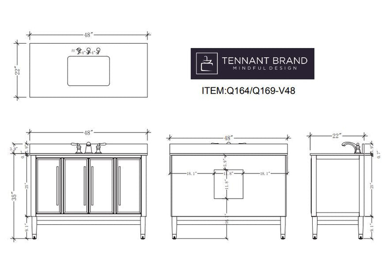 48" Tennant Brand Bertone White Modern Bathroom Sink Vanity Q164WT-48GT - Chans Furniture