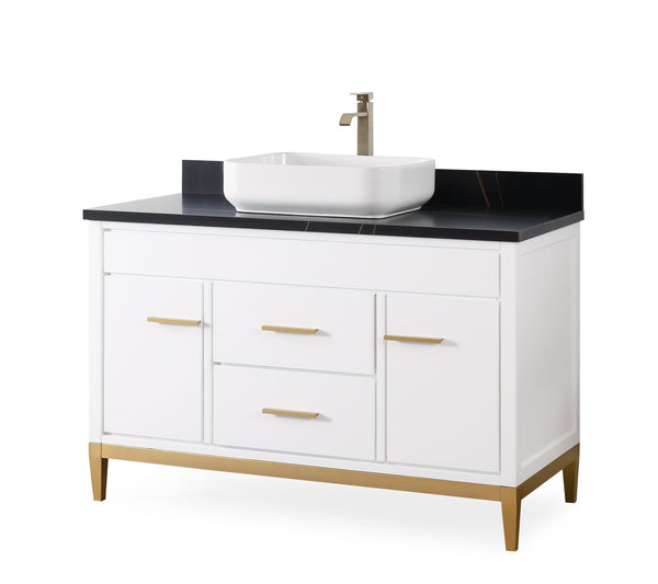 48" Tennant Brand Modern Style White Beatrice Vessel Sink Bathroom Vanity - TB-9948WT-48BK - Chans Furniture