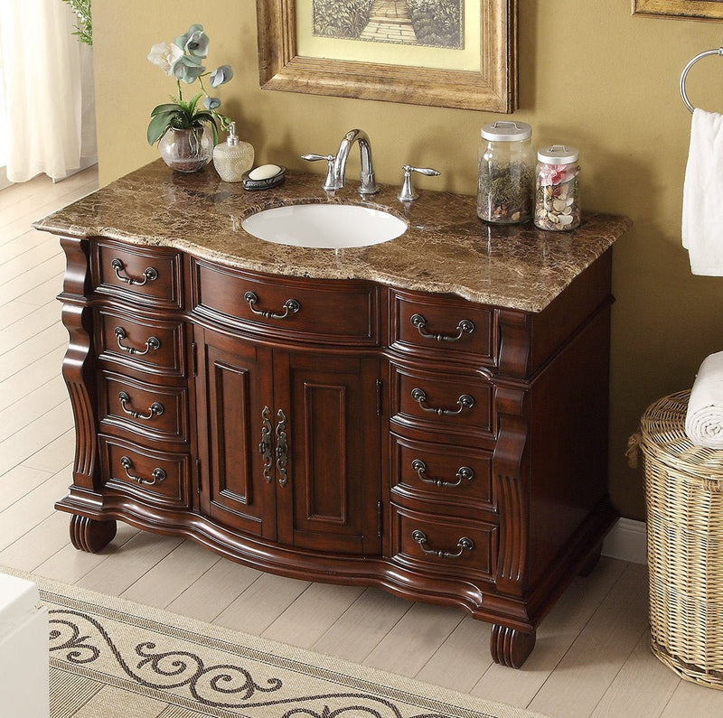50 inch Antique Style Cherry Wood Hopkinton Bathroom Sink Vanity Baltic Brown Stone Top