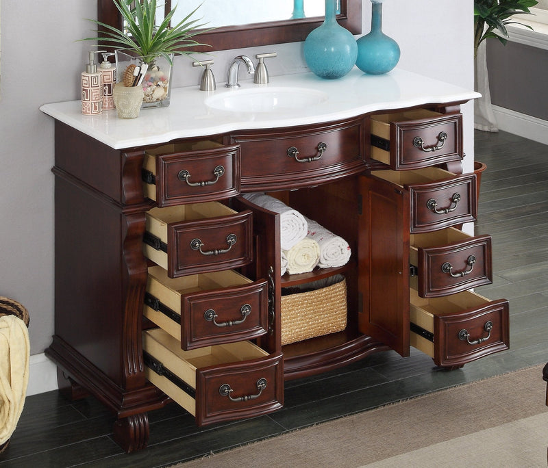 50" Traditional Style Cherry Wood Hopkinton Bathroom Sink Vanity White Marble Top GD-4437W-50 - Chans Furniture