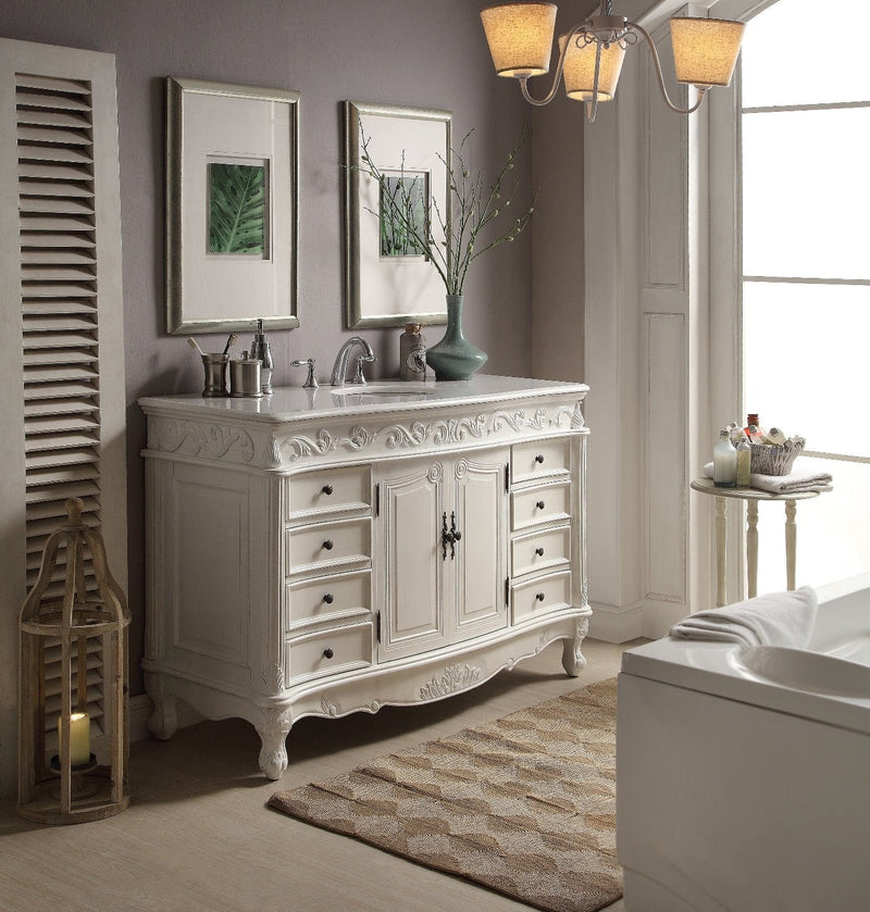 56" Antique White Traditional Style Single Sink Beckham Bathroom Vanity - SW-3882W-AW-56 - Chans Furniture