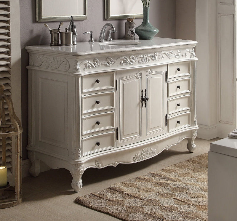 56" Antique White Traditional Style Single Sink Beckham Bathroom Vanity - SW-3882W-AW-56 - Chans Furniture