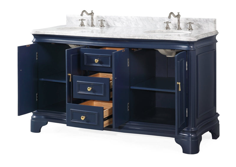 60" Benton Collection Sesto Navy Blue Bathroom Vanity