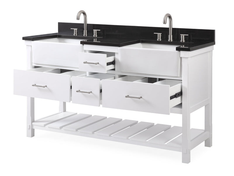 60-Inches Kendia Double Farmhouse Sink Bathroom Vanity - GD-7060-WT60-GT - Chans Furniture