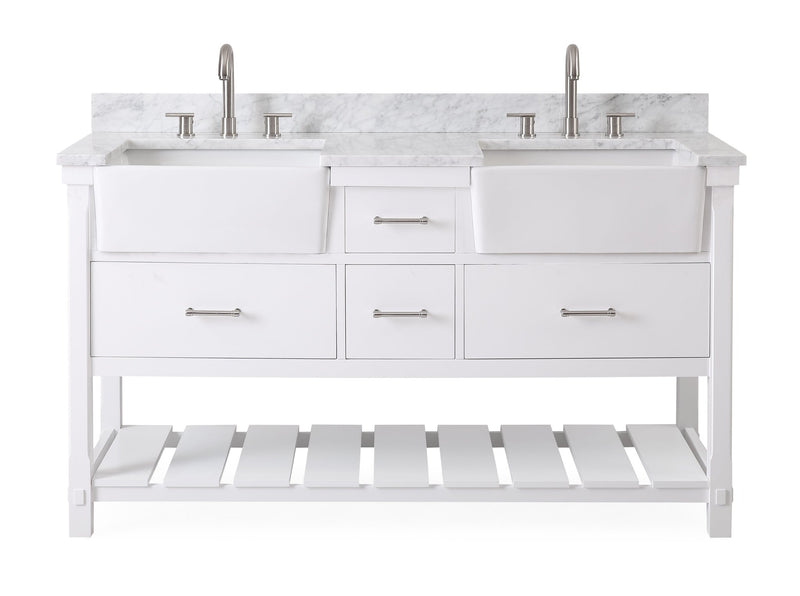 60-Inches Kendia Double Farmhouse Sink Bathroom Vanity - GD-7060-WT60-RA - Chans Furniture