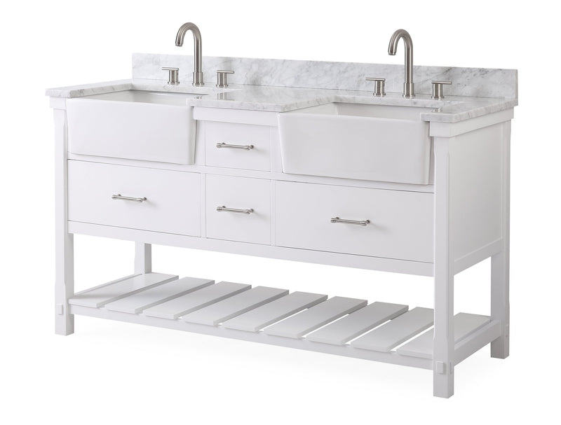 60-Inches Kendia Double Farmhouse Sink Bathroom Vanity - GD-7060-WT60-RA - Chans Furniture