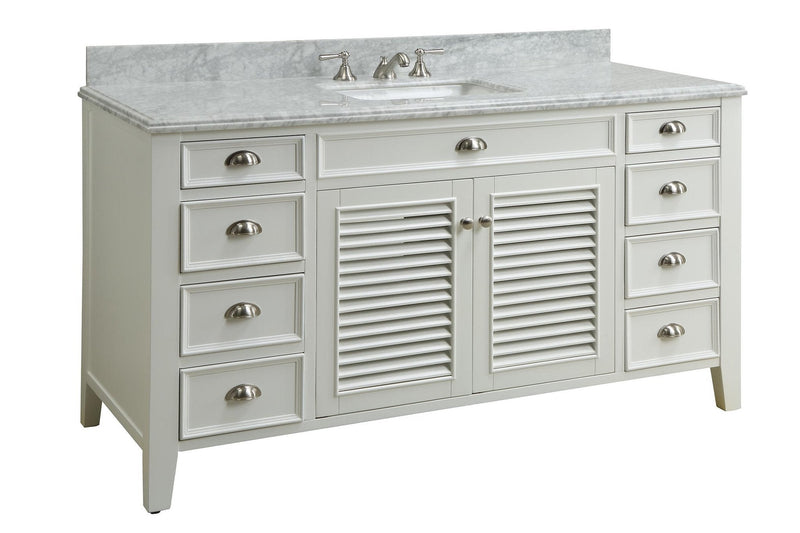 60" Kalani Sink Vanity with Italian Carrara Marble Countertop - Model YR-3028Q60S - Chans Furniture