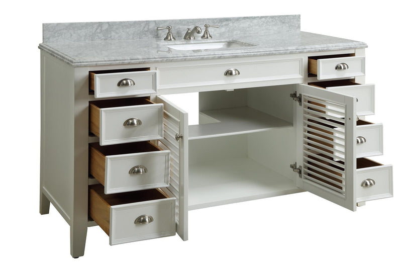 60" Kalani Sink Vanity with Italian Carrara Marble Countertop - Model YR-3028Q60S - Chans Furniture