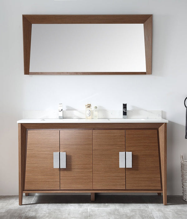 60" Larvotto Light Wheat Contemporary Double Sink Bathroom Vanity - CL-22WV60-QT - Chans Furniture