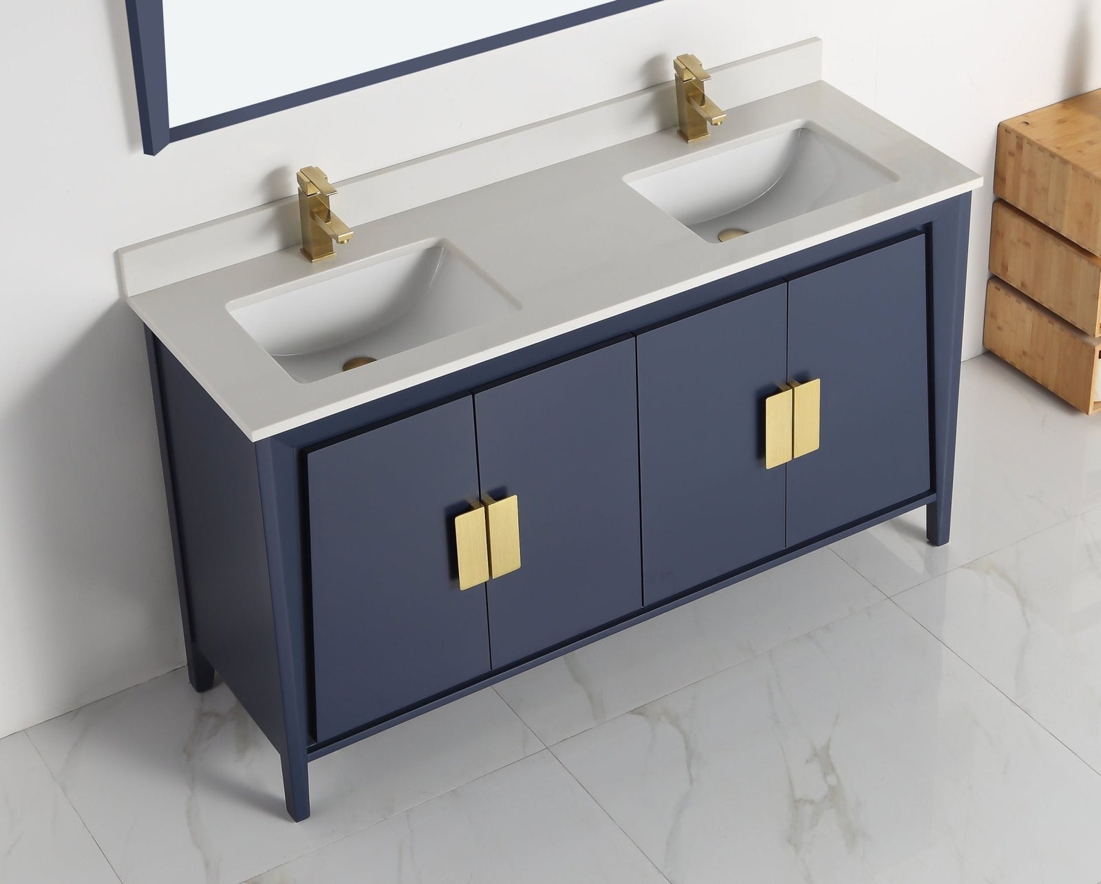 60" Larvotto Navy Blue Contemporary Double Sink Bathroom Vanity – Chans ...