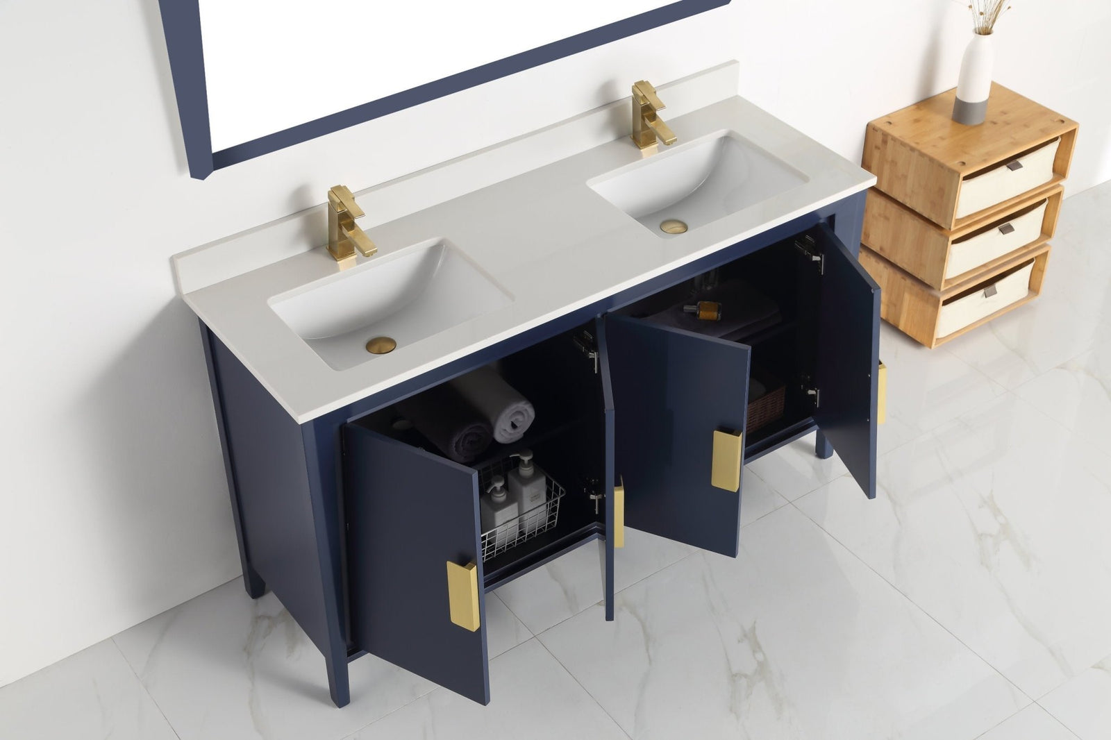 60" Larvotto Navy Blue Contemporary Double Sink Bathroom Vanity – Chans ...