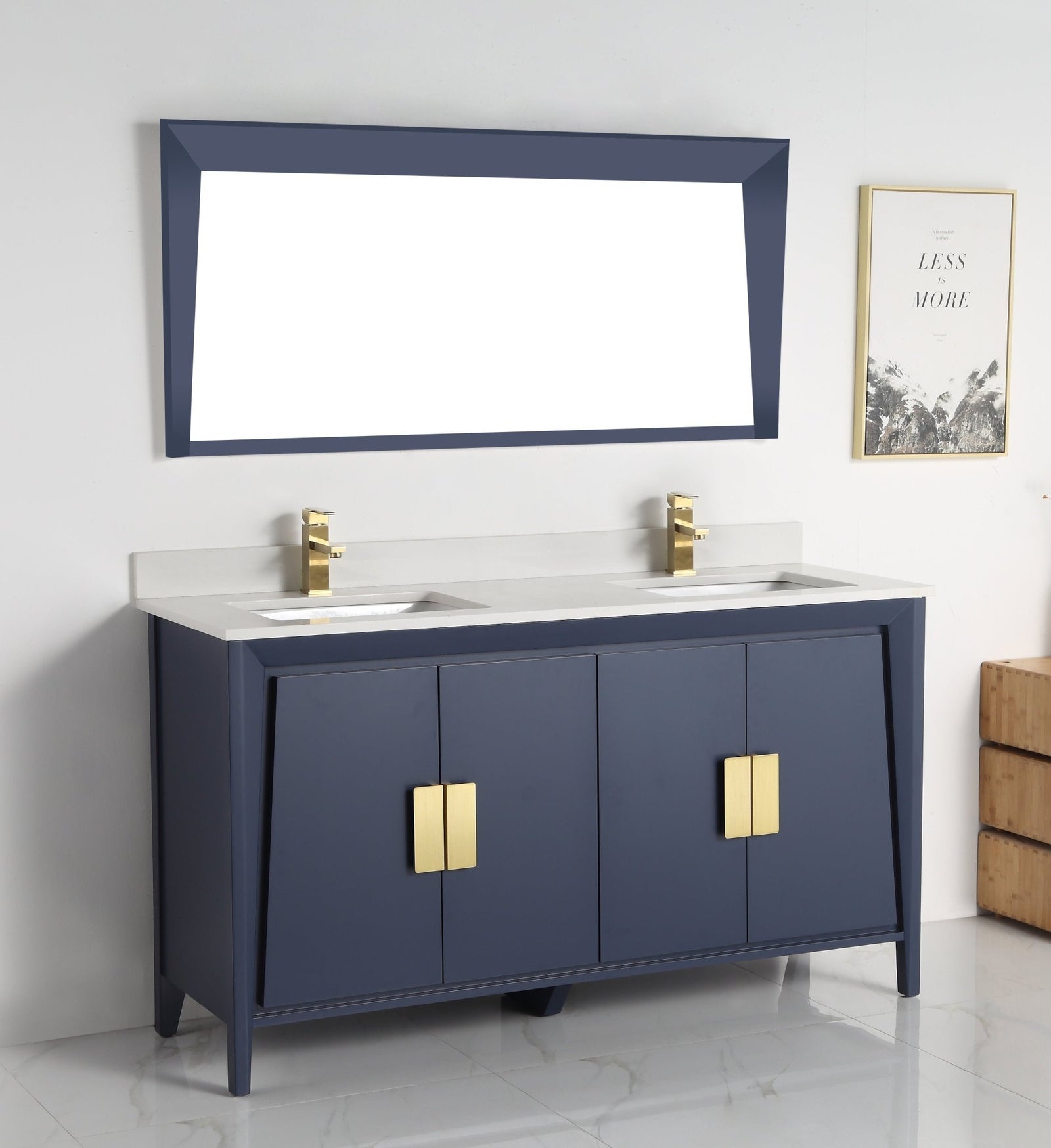 60" Larvotto Navy Blue Contemporary Double Sink Bathroom Vanity – Chans ...