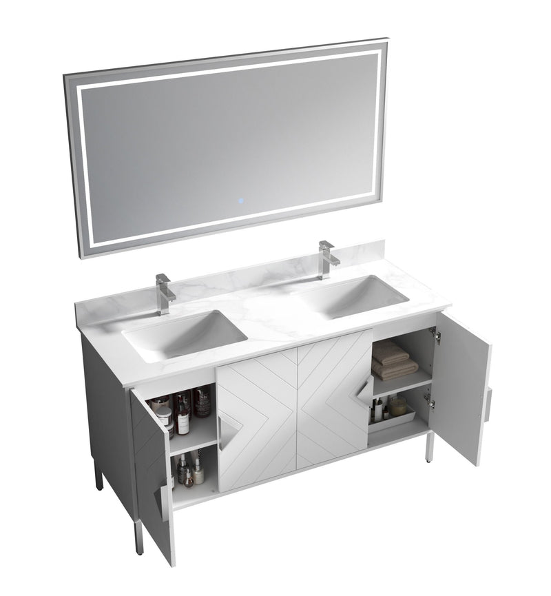 60" Tennant Brand Eileen Modern Style Double Sink Bathroom Vanity - AC-66WT60 - Chans Furniture