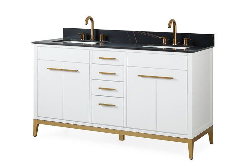 60" Tennant Brand Modern Style White Beatrice Double Sink Bathroom Vanity - TB-9777-W60GT - Chans Furniture