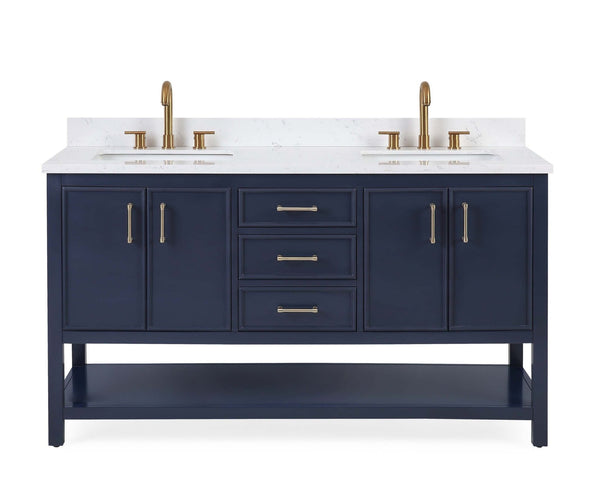 60" Tennant Brand Navy Blue Double Sink Bathroom Vanity - Felton # 7330-D60NB - Chans Furniture