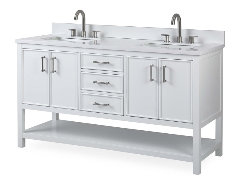 60" Tennant Brand White Color Finish Double Sink Bathroom Vanity - Felton