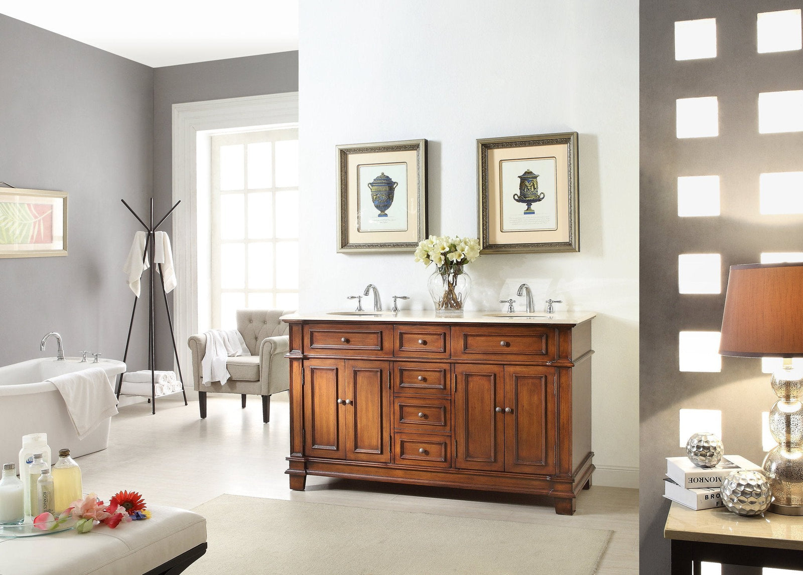 60" Timeless Classic Sanford Double Sink Bathroom Vanity Chans Furniture