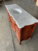 60" Traditional Cherry Wood Bathroom Vanity with white marble stone top - Chans Furniture