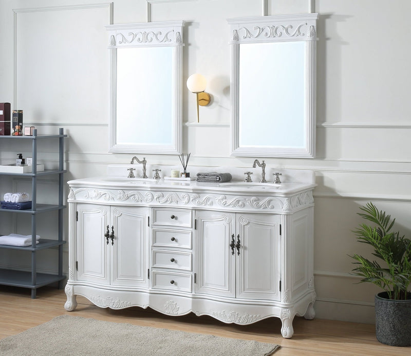 64" Antique White Traditional Style Double Sink Beckham Bathroom Vanity - CF-3882W-AW-64 - Chans Furniture