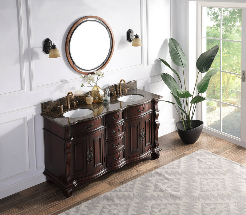 64" Traditional Style Cherry Wood Hopkinton Double Sink Bathroom Vanity GD-4438SB-64 - Chans Furniture