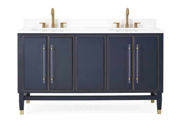 60" Tennant Brand Navy Blue Bertone Double Bathroom Sink Vanity - Model # Q169NB-D60QT 60 plus vanity Tennant Brand