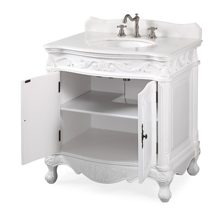 Benton Collection 32" Antique White Fiesta Bathrom Sink Vanity CF-2873W-AW - Chans Furniture